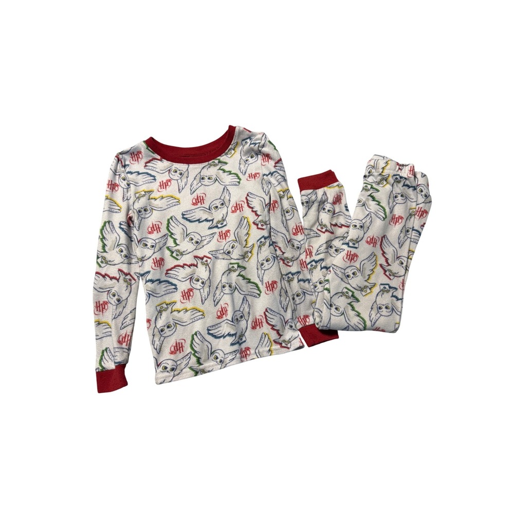 Harry Potter Hedwig Pajamas Set Long Kid Size 4T Off White Red Comfortable